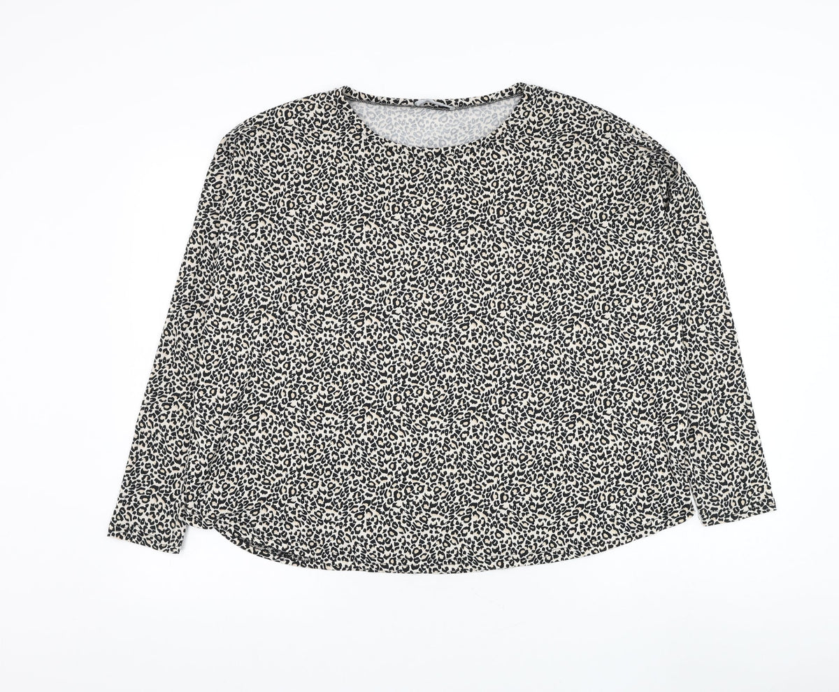 New Look Womens Ivory Round Neck Animal Print Polyester Pullover Jumper Size S - Leopard Print