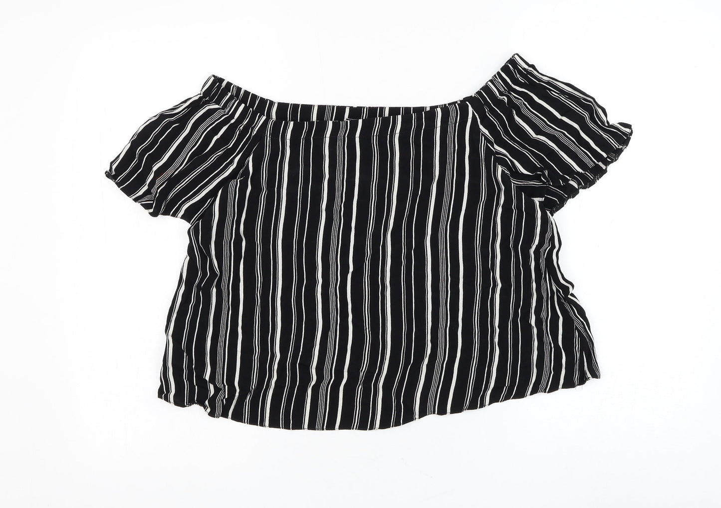 New Look Womens Black Striped Viscose Basic Blouse Size 10 Off the Shoulder