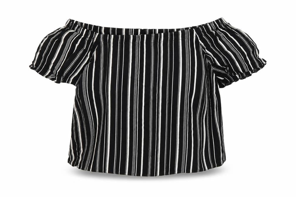 New Look Womens Black Striped Viscose Basic Blouse Size 10 Off the Shoulder