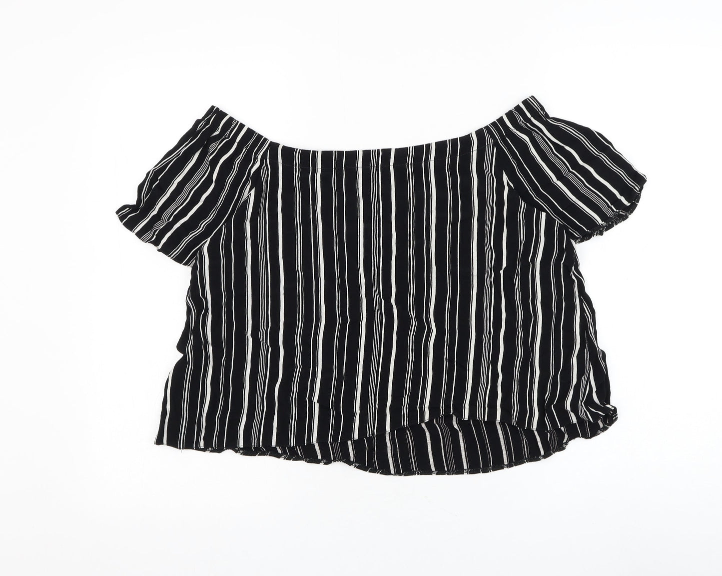 New Look Womens Black Striped Viscose Basic Blouse Size 10 Off the Shoulder