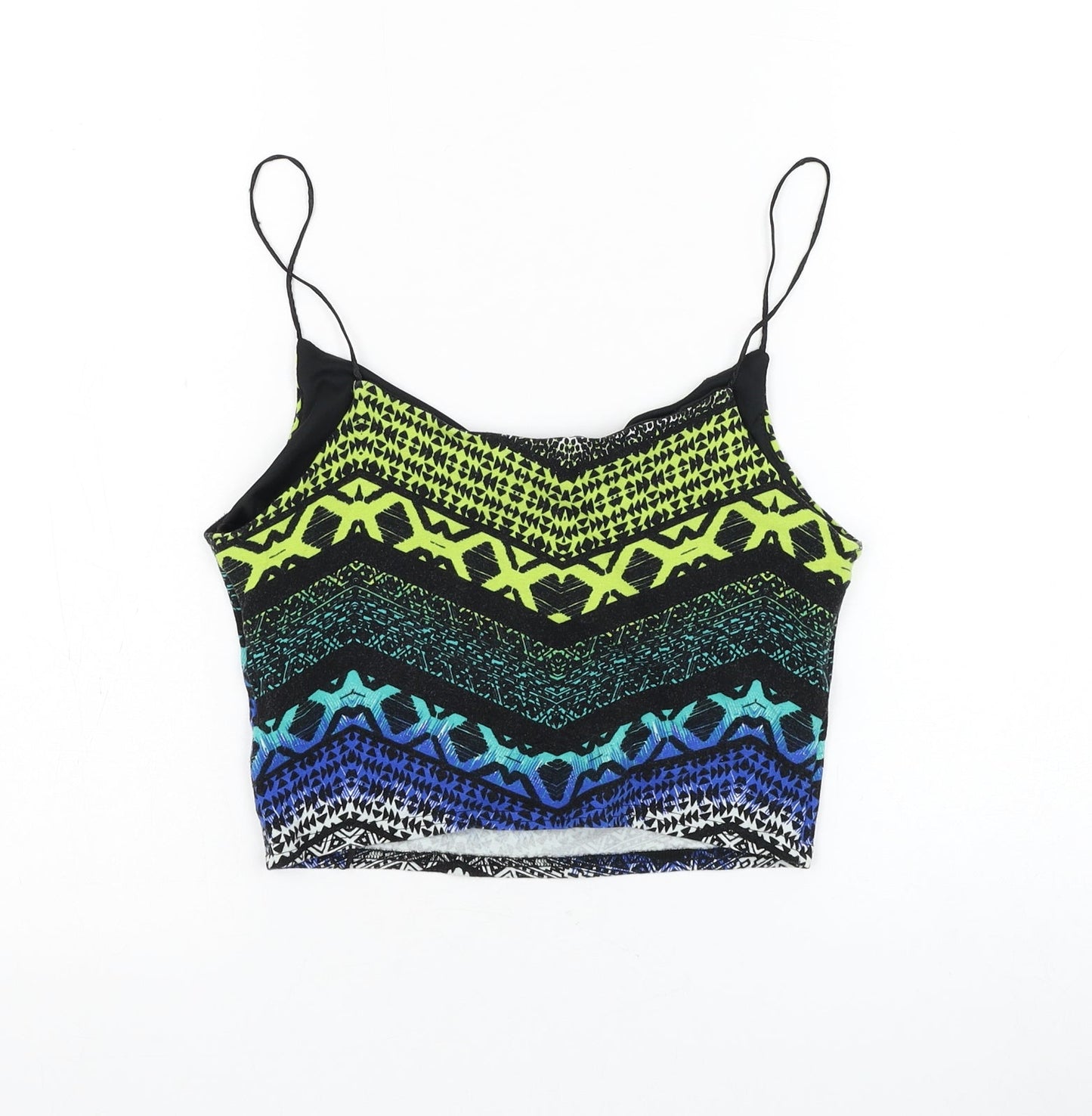 New Look Womens Multicoloured Geometric Cotton Cropped Tank Size 10 Round Neck