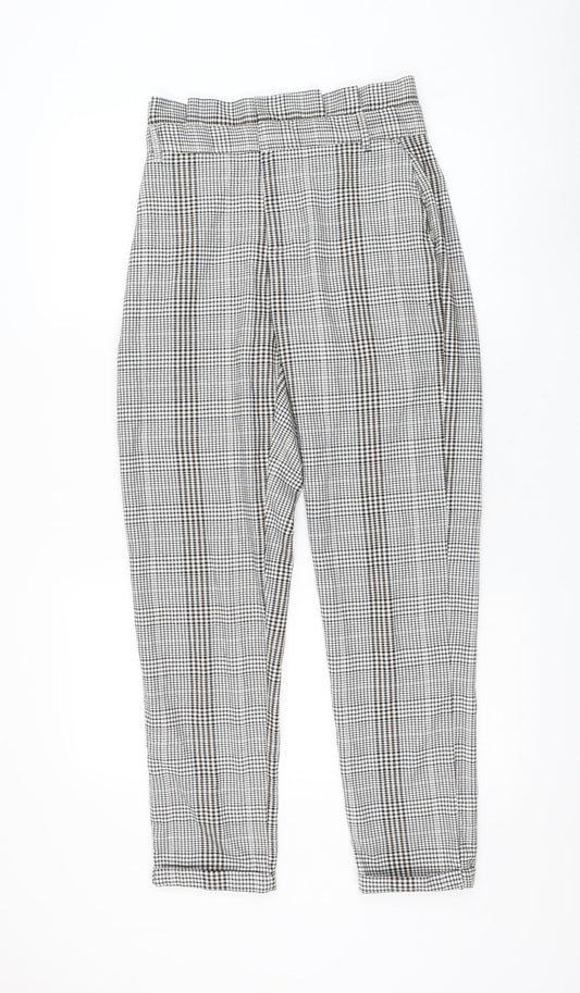 Sinsay Womens White Check Polyester Carrot Trousers Size S L28 in Regular Zip