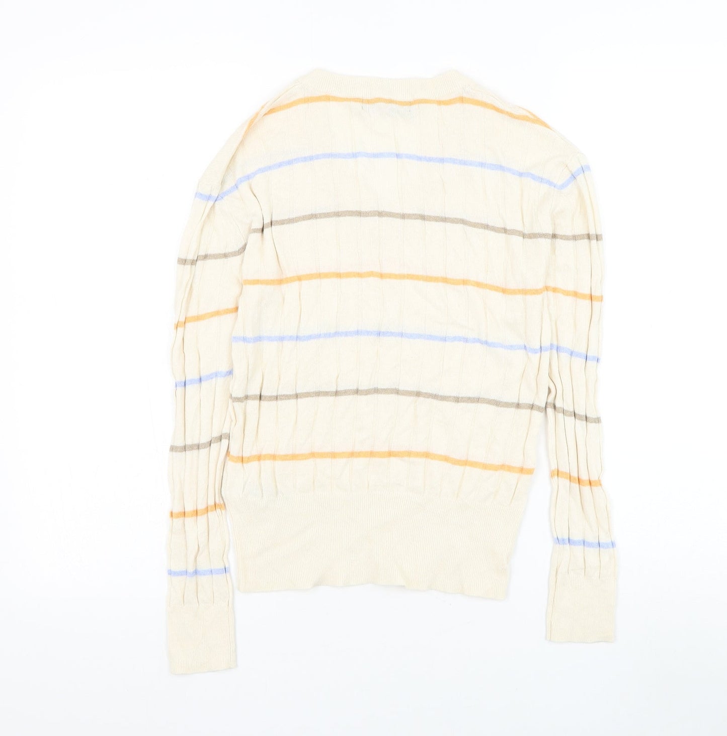 Marks and Spencer Womens Beige V-Neck Striped Viscose Pullover Jumper Size S