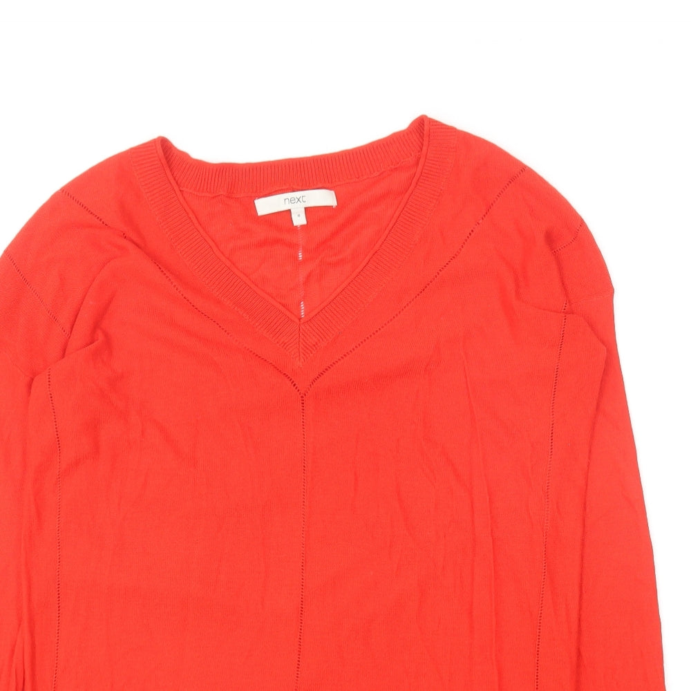 NEXT Womens Red V-Neck Viscose Pullover Jumper Size 8