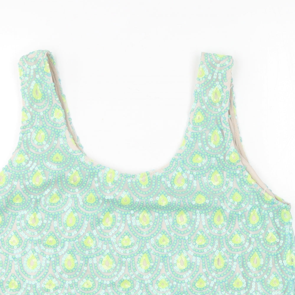 Poppy Lux Womens Green Polyester Basic Tank Size 16 Round Neck