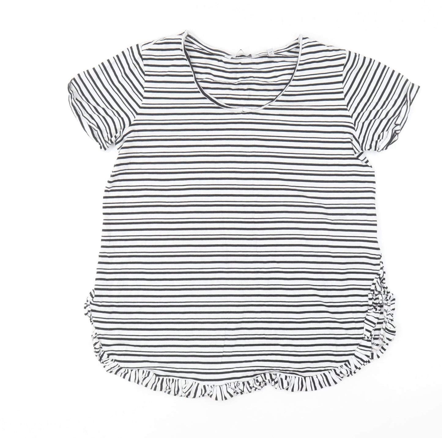 NEXT Womens Black Striped Cotton Basic T-Shirt Size 10 Round Neck
