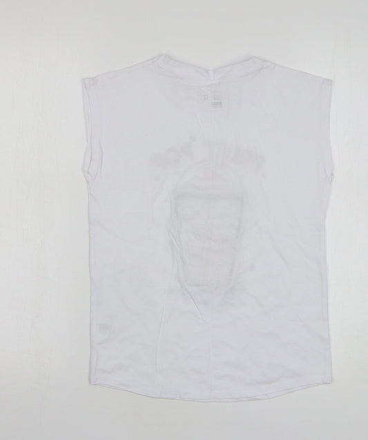 Clothing Co Girls White Cotton Basic Tank Size 12 Years Round Neck Pullover - Fruit Pop