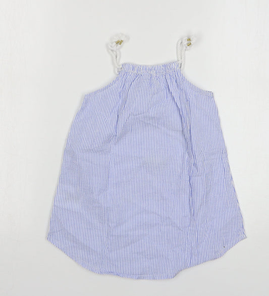 H&M Girls Blue Striped Cotton Tank Dress Size 2 Years Square Neck Pullover