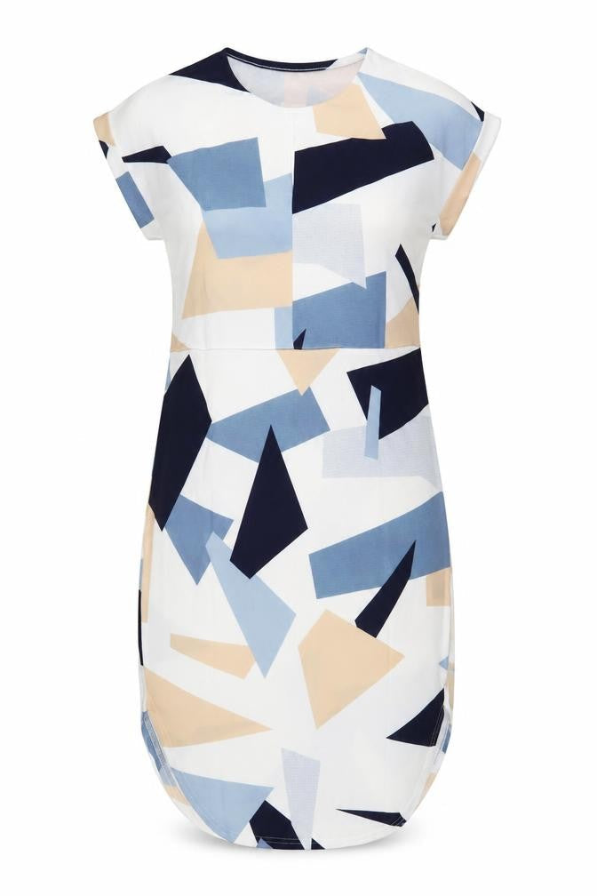 SheIn Womens White Geometric Polyester Shift Size S V-Neck Pullover