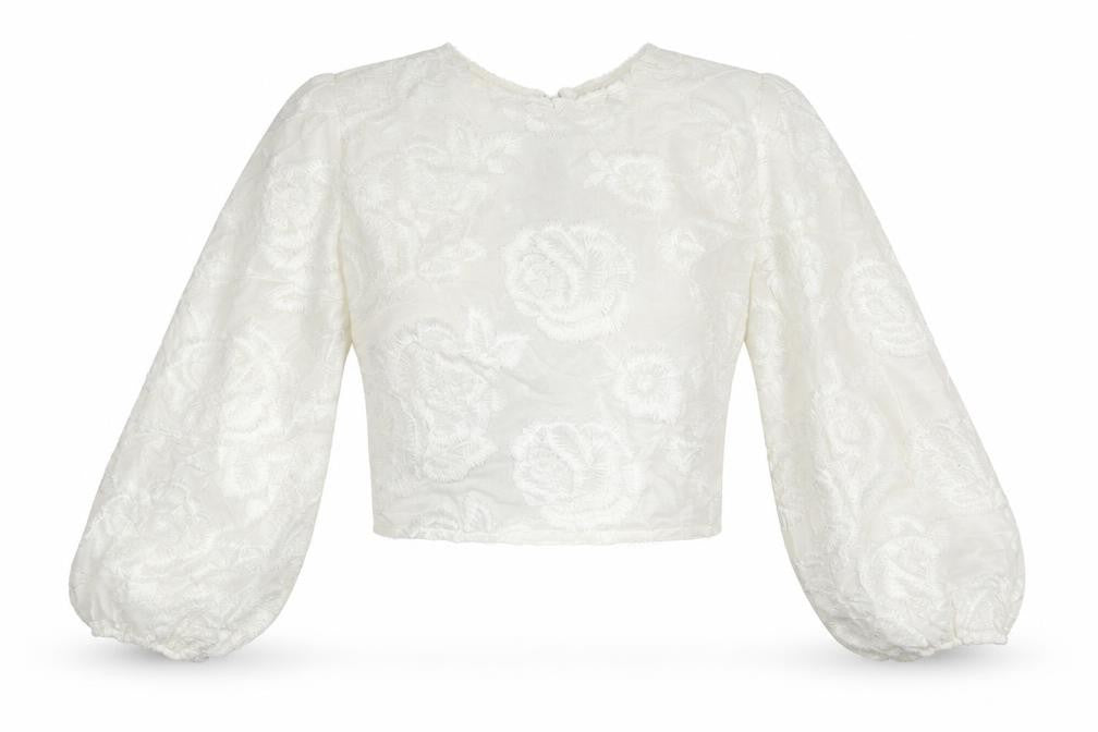 ASOS Womens White Floral Cotton Cropped Blouse Size 10 Round Neck - Corset Back