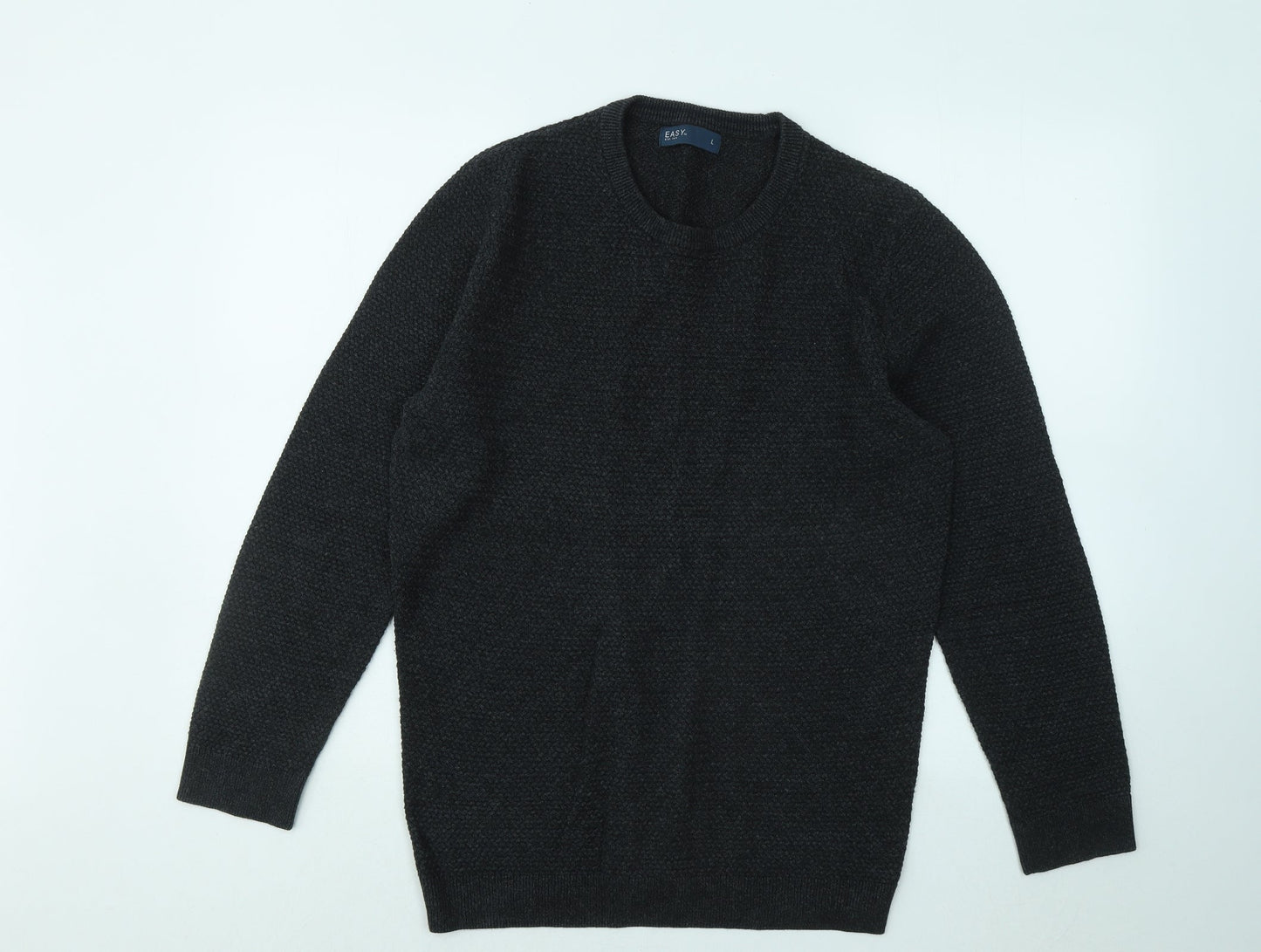 Easy Mens Grey Round Neck Cotton Pullover Jumper Size L