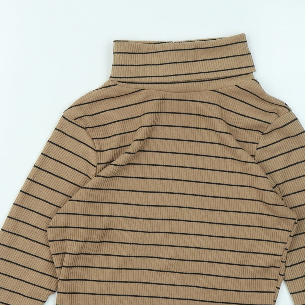 New Look Womens Brown Roll Neck Striped Polyester Pullover Jumper Size 8