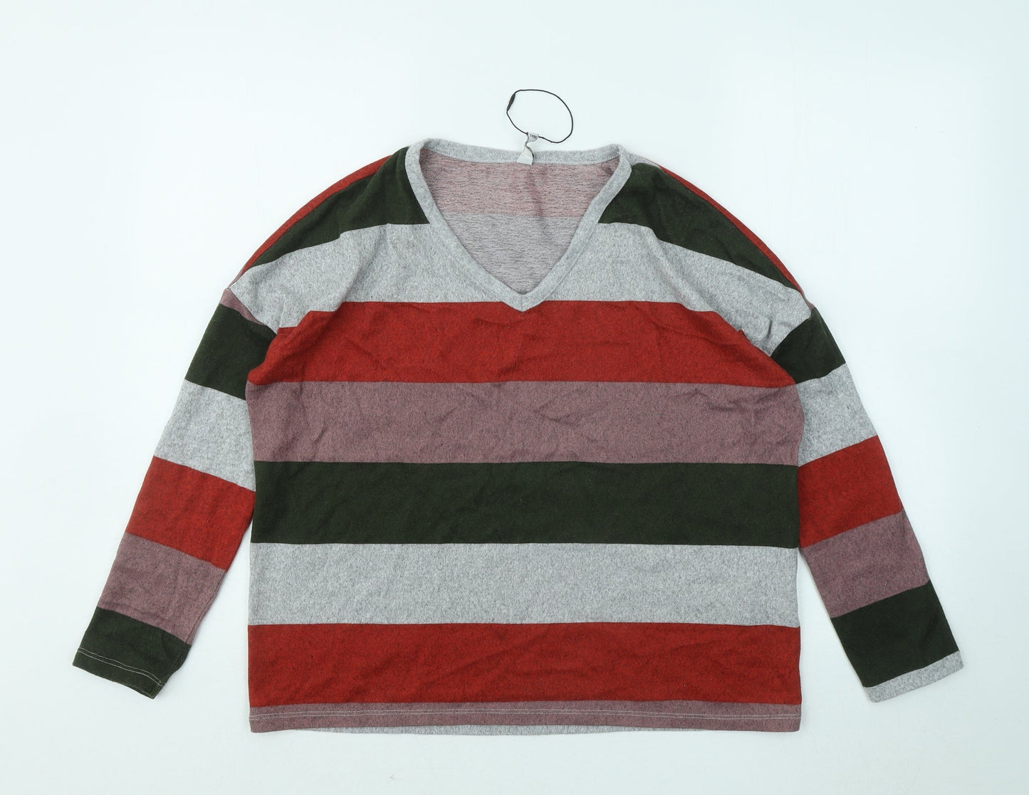 JDY Womens Multicoloured V-Neck Striped Polyester Pullover Jumper Size S