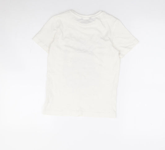 George Boys Ivory 100% Cotton Basic T-Shirt Size 7-8 Years Crew Neck Pullover - Dog