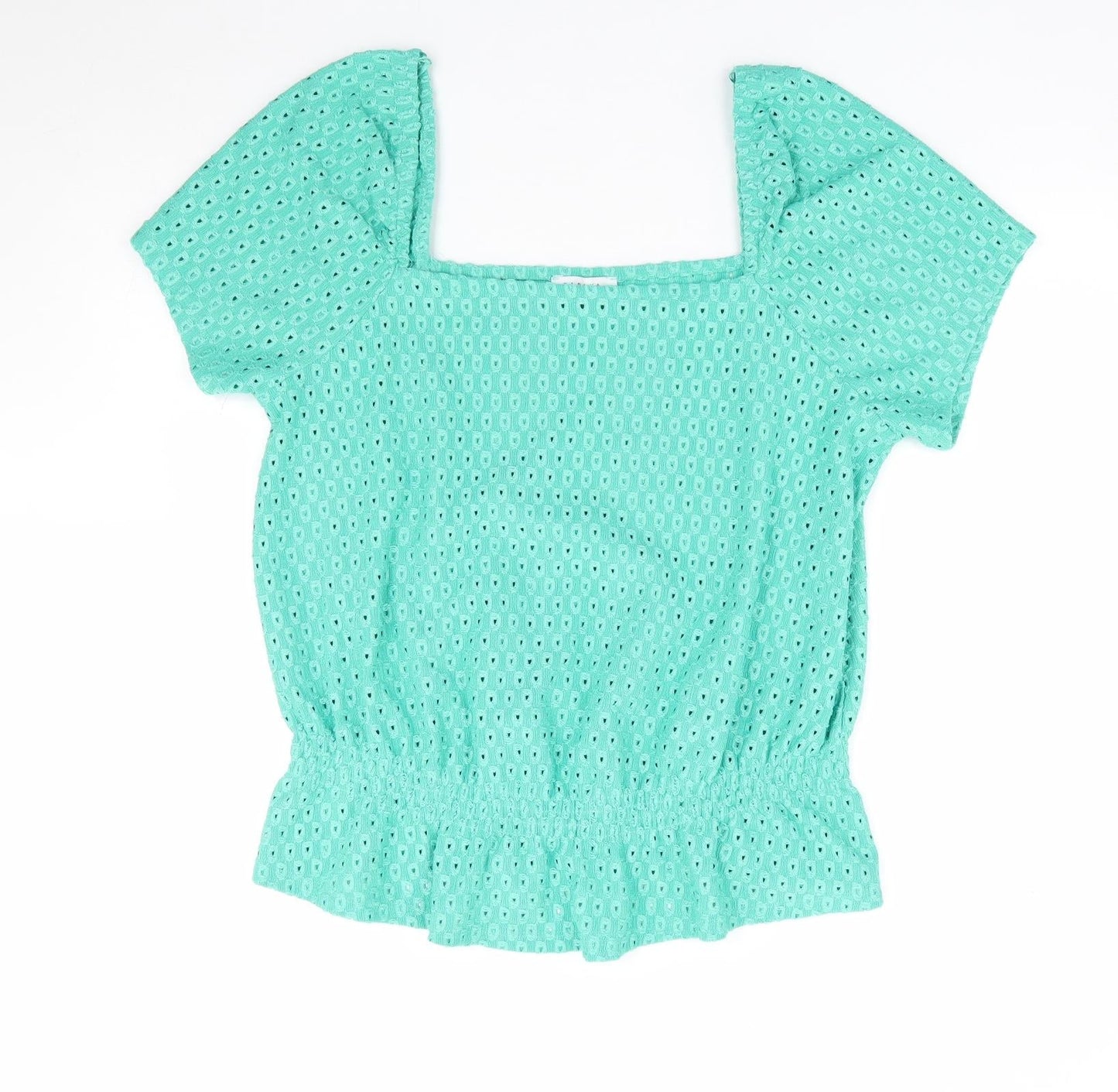 Papaya Womens Green Polyester Jersey T-Shirt Size 14 Square Neck - Peplum