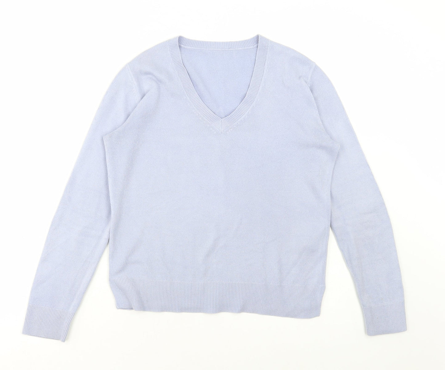 Marks and Spencer Womens Blue V-Neck Acrylic Pullover Jumper Size 10