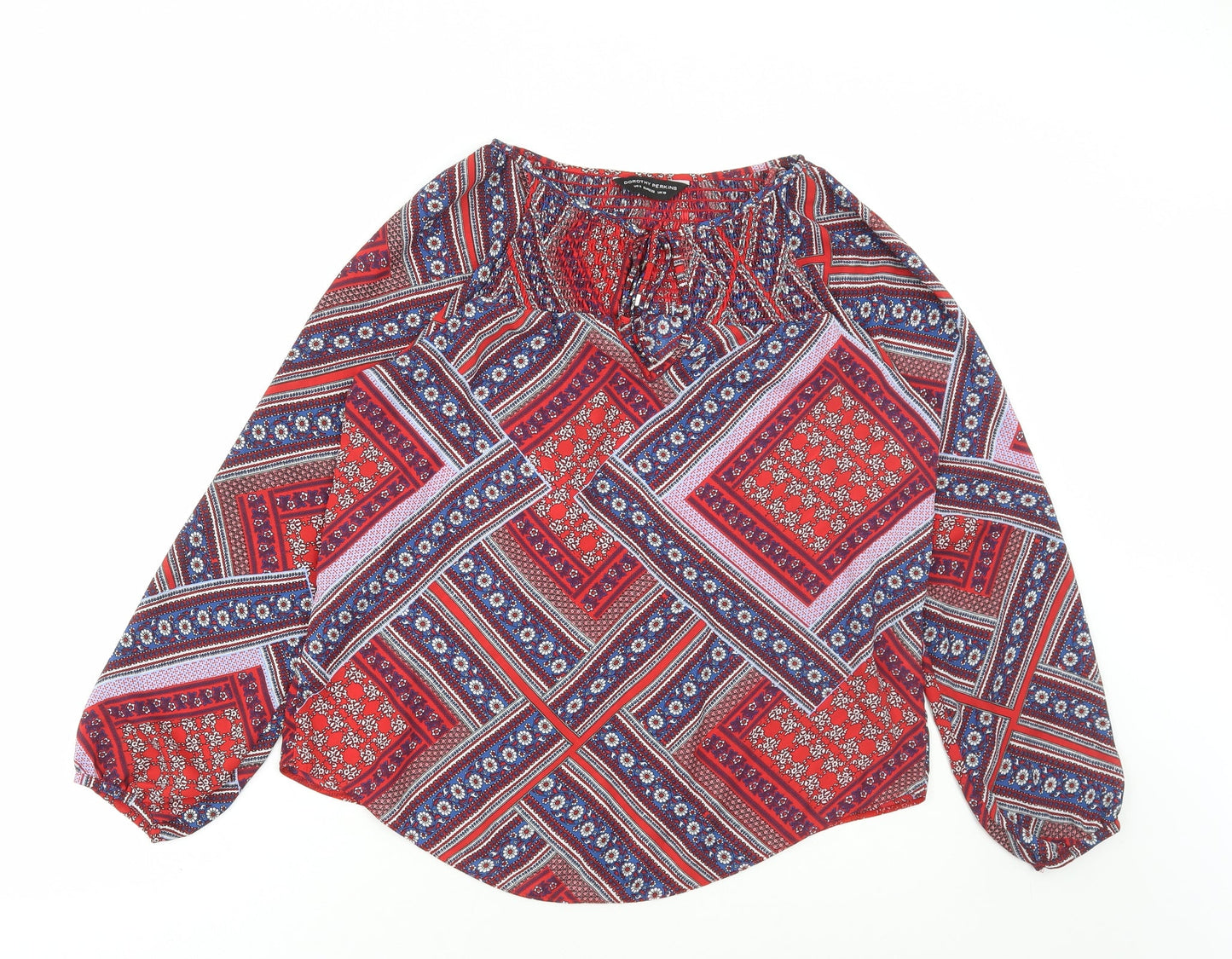 Dorothy Perkins Womens Red Geometric Polyester Basic Blouse Size 10 Scoop Neck