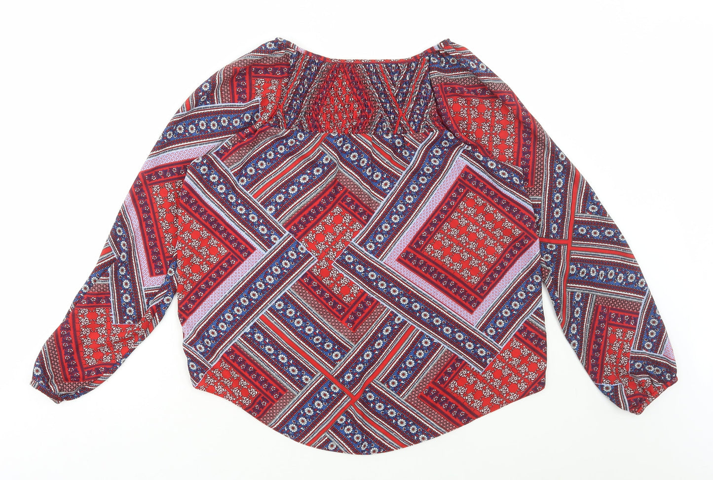 Dorothy Perkins Womens Red Geometric Polyester Basic Blouse Size 10 Scoop Neck