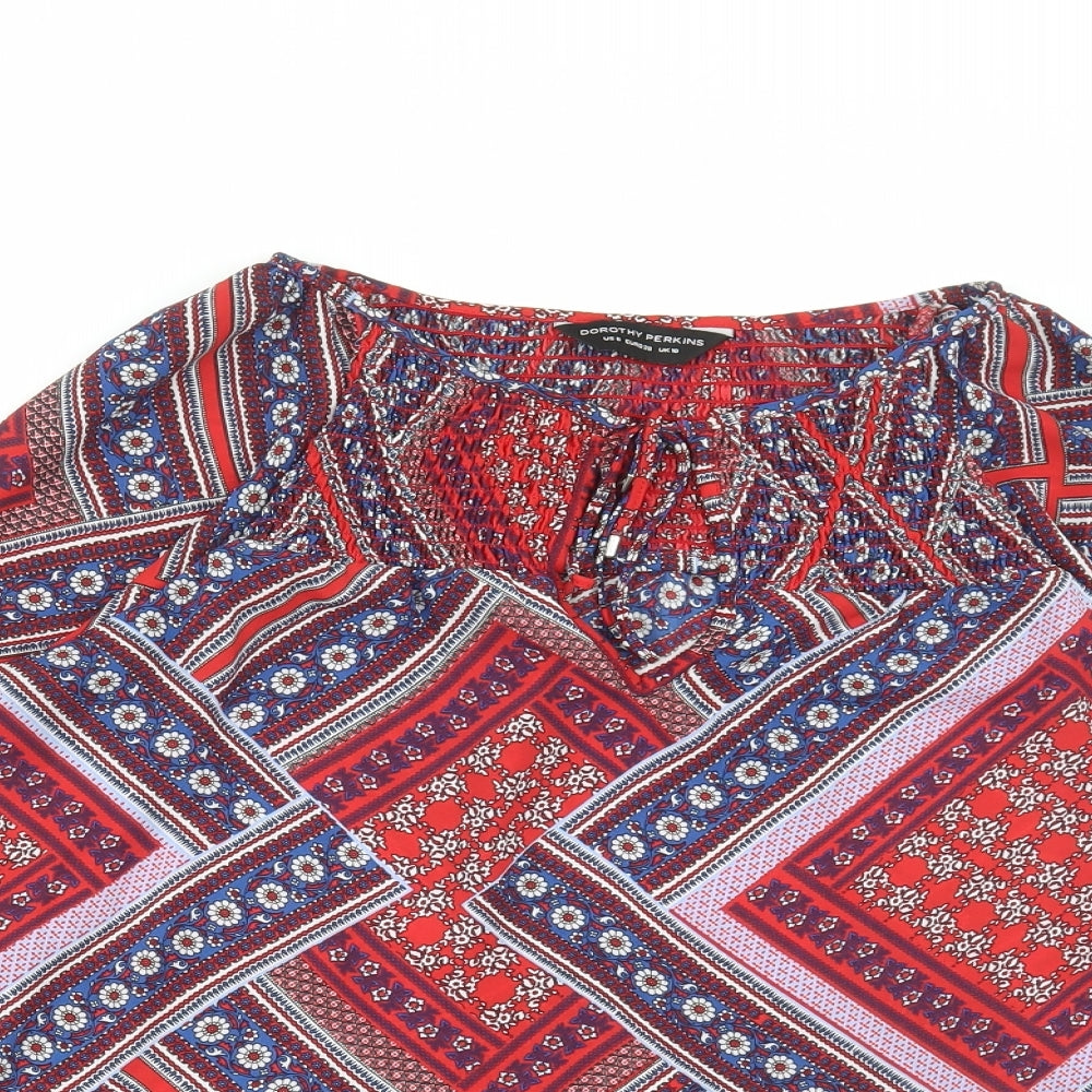 Dorothy Perkins Womens Red Geometric Polyester Basic Blouse Size 10 Scoop Neck