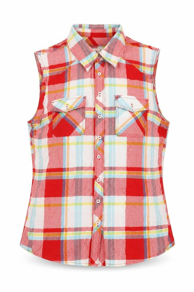 Dunnes Womens Red Plaid Basic Button-Up Size 14 Collared