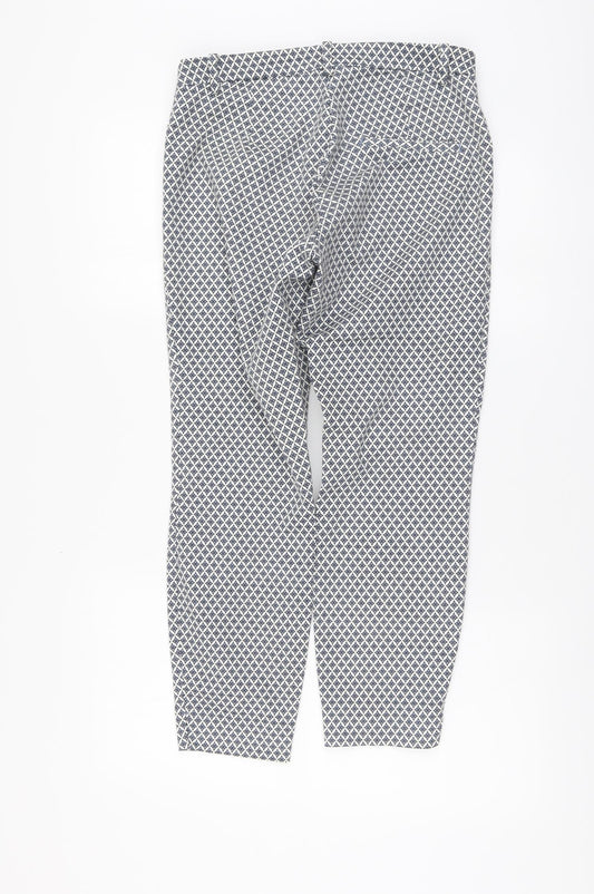 H&M Womens Blue Geometric Cotton Chino Trousers Size M L26 in Regular Button