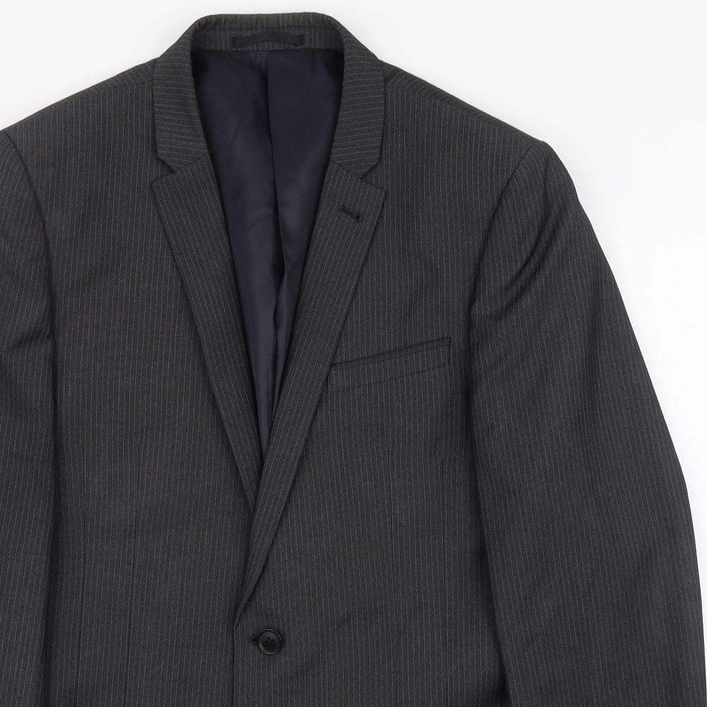 NEXT Mens Grey Striped Polyester Jacket Suit Jacket Size L