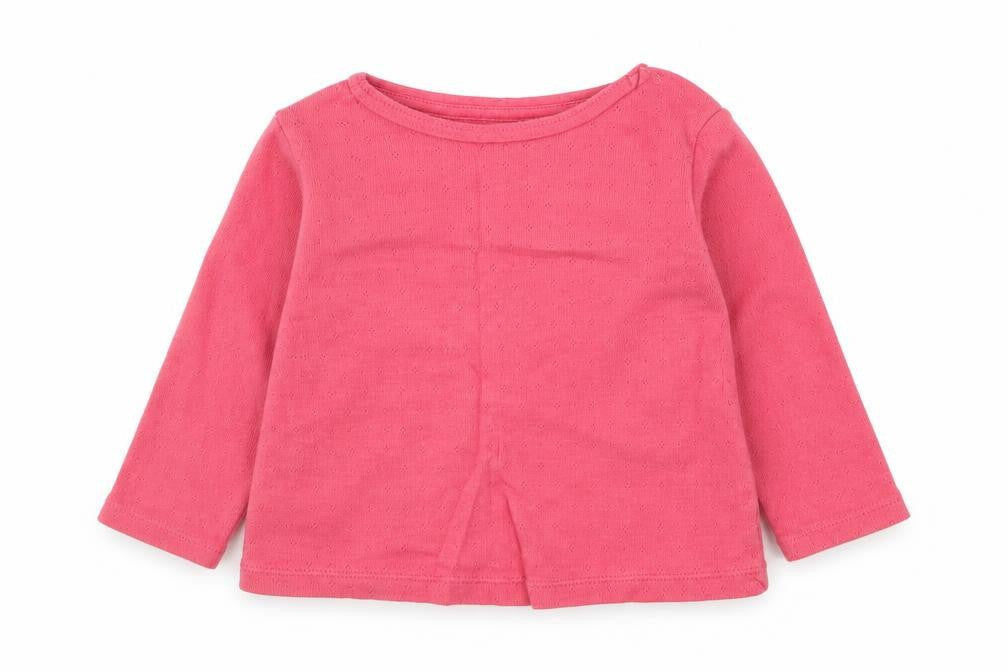 F&F Girls Pink Cotton Pullover T-Shirt Size 3-6 Months Round Neck Snap - Pointelle
