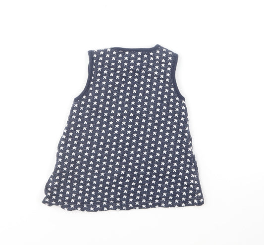 Blue Zoo Girls Blue Geometric Cotton Pinafore/Dungaree Dress Size 6-9 Months Square Neck Pullover - Stars