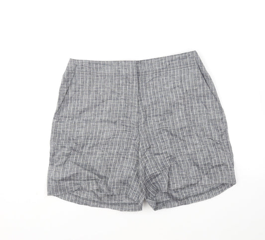 DASH Womens Grey Striped Linen Chino Shorts Size 12 L7 in Regular Hook & Eye