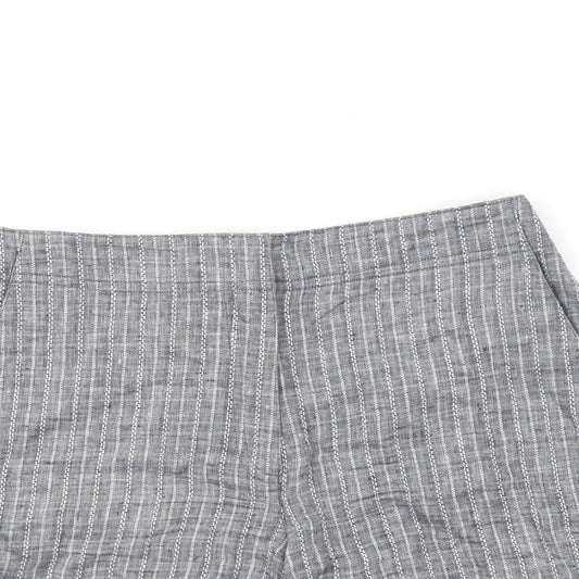 DASH Womens Grey Striped Linen Chino Shorts Size 12 L7 in Regular Hook & Eye