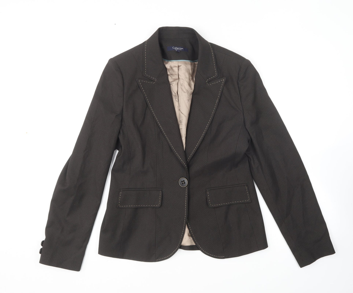 Debenhams Womens Brown Striped Jacket Blazer Size 12 Button
