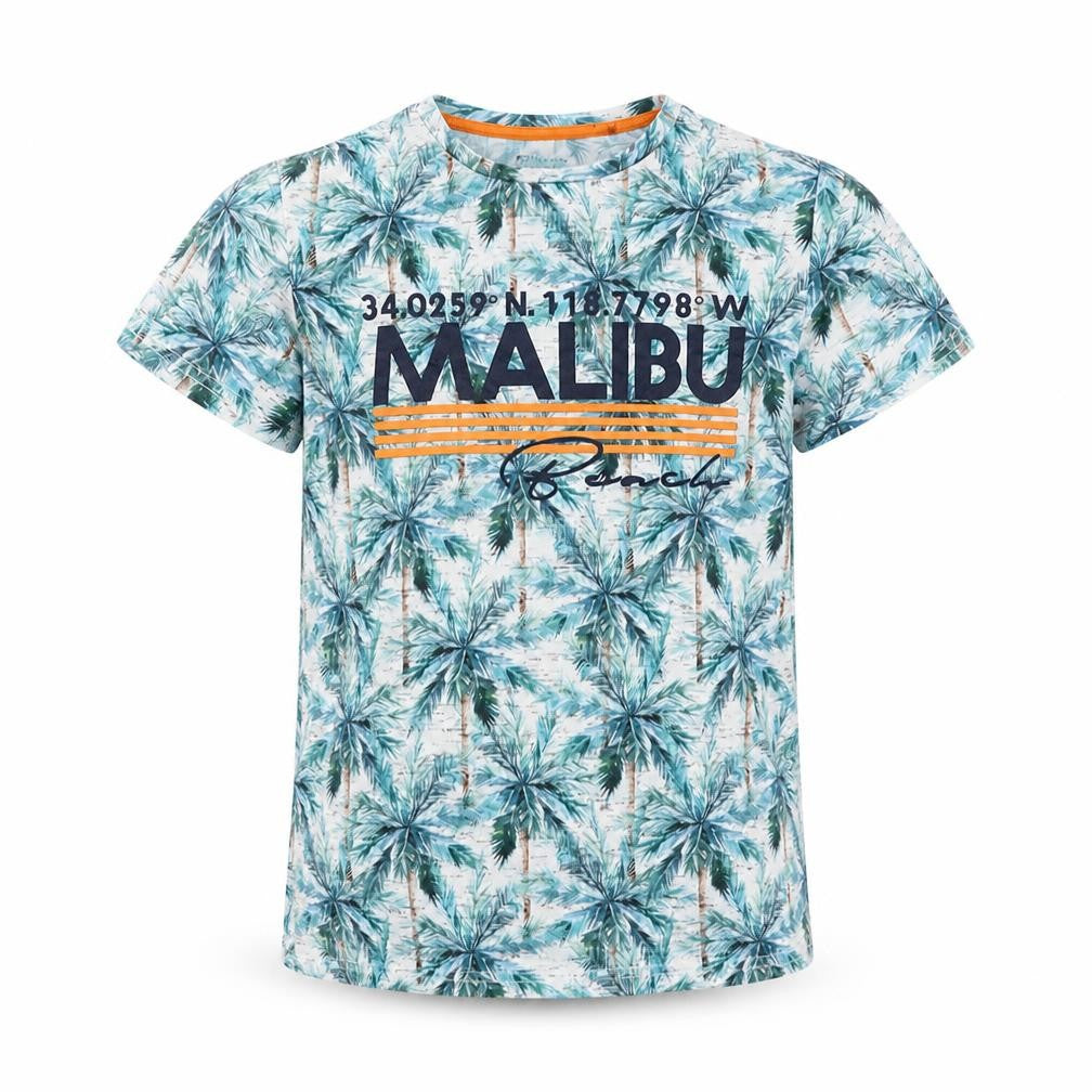 Primark Boys Green Geometric Polyester Basic T-Shirt Size 10-11 Years Round Neck Pullover - Malibu