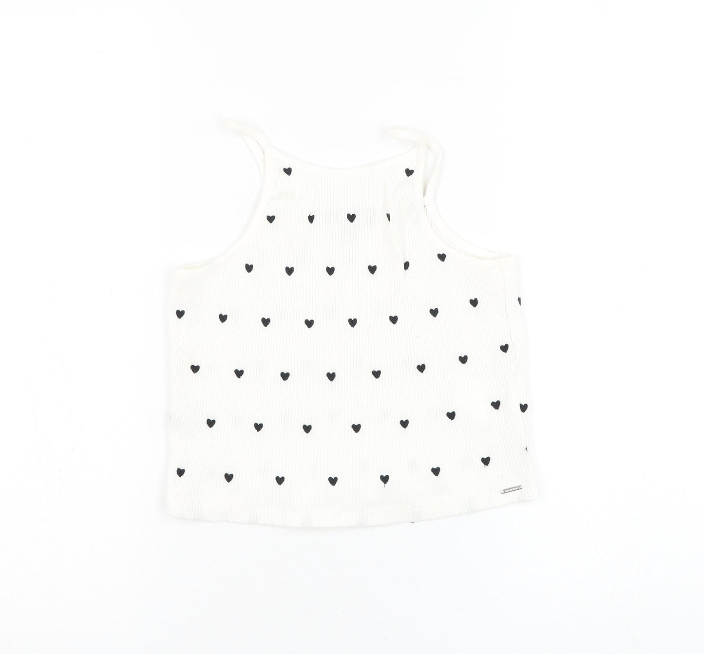 IKKS Womens White Geometric Cotton Basic Tank Size S Square Neck - Heart
