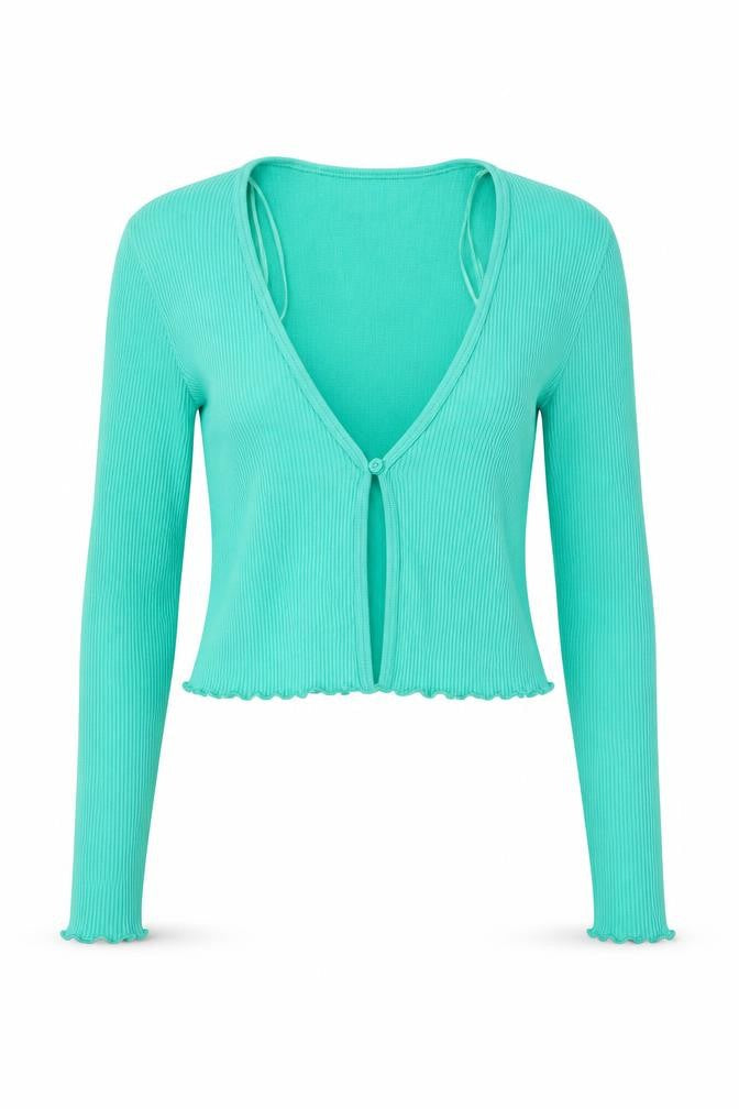 Dunnes Womens Green V-Neck Polyamide Cardigan Jumper Size XS