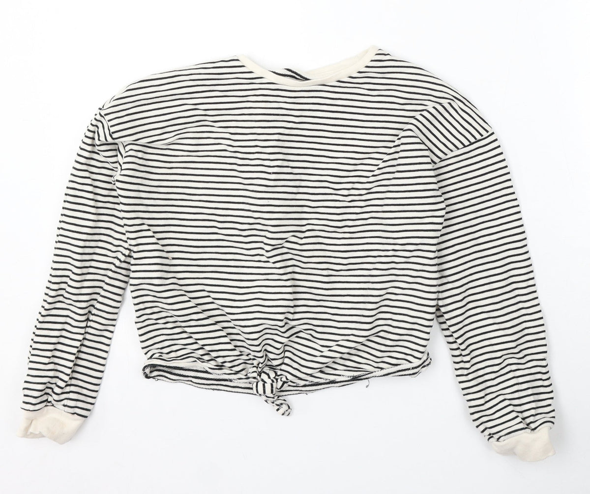 Very Girls White Striped Cotton Pullover Sweatshirt Size 11 Years Tie