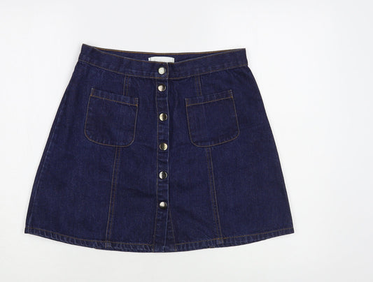 Cooperative Womens Blue Cotton Mini Skirt Size S Snap