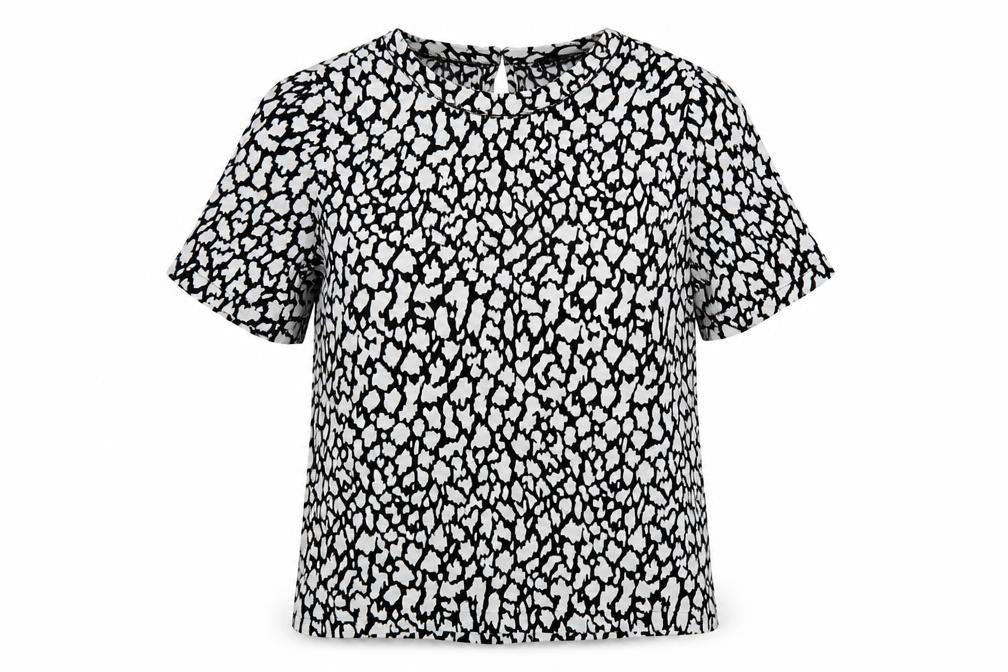 Marks and Spencer Womens Black Animal Print Viscose Basic Blouse Size 8 Round Neck