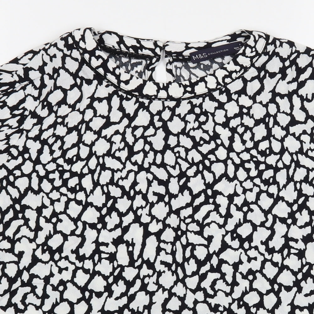 Marks and Spencer Womens Black Animal Print Viscose Basic Blouse Size 8 Round Neck