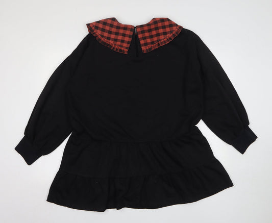 Violet Womens Black Check Cotton Pullover Sweatshirt Size 14 Pullover