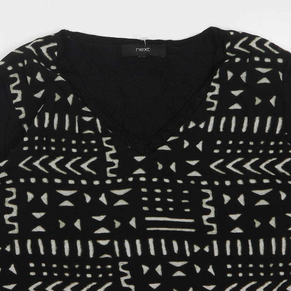 NEXT Womens Black V-Neck Geometric Cotton Pullover Jumper Size 12