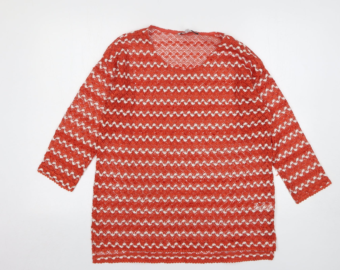 NEXT Womens Orange Round Neck Striped Polyester Pullover Jumper Size 12