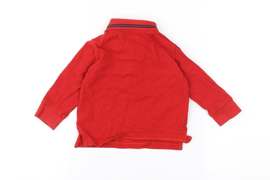 NEXT Boys Red Cotton Basic Polo Size 12 Months Collared Button - Dinosaur