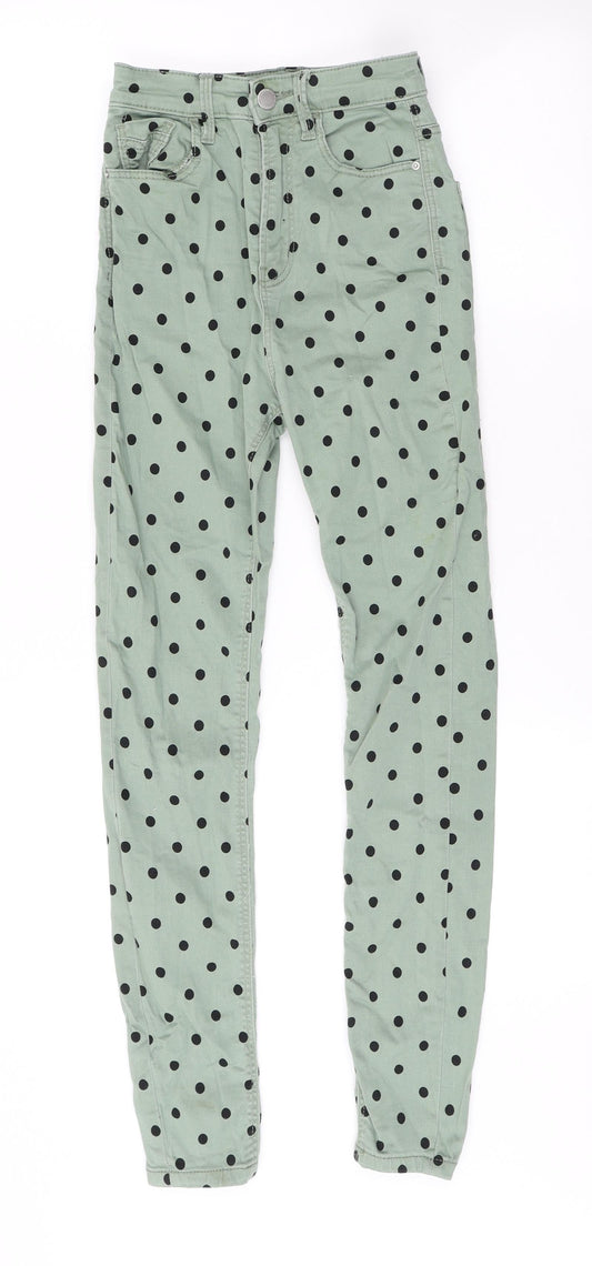 Stradivarius Womens Green Polka Dot Cotton Skinny Jeans Size 4 L26 in Regular Button