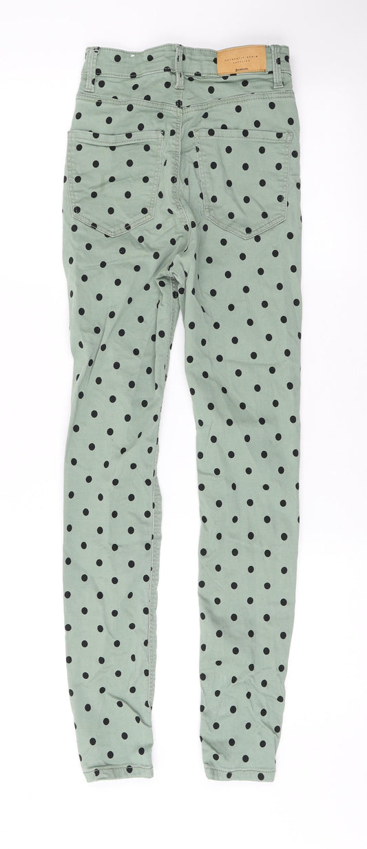 Stradivarius Womens Green Polka Dot Cotton Skinny Jeans Size 4 L26 in Regular Button