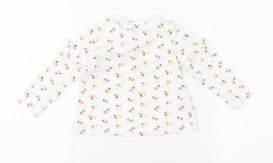 Dunnes Stores Girls White Floral Cotton Basic T-Shirt Size 9-12 Months Round Neck Button