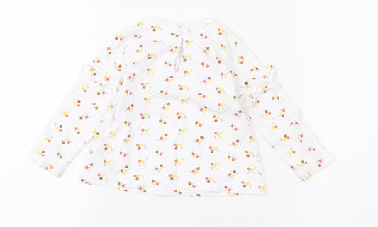 Dunnes Stores Girls White Floral Cotton Basic T-Shirt Size 9-12 Months Round Neck Button