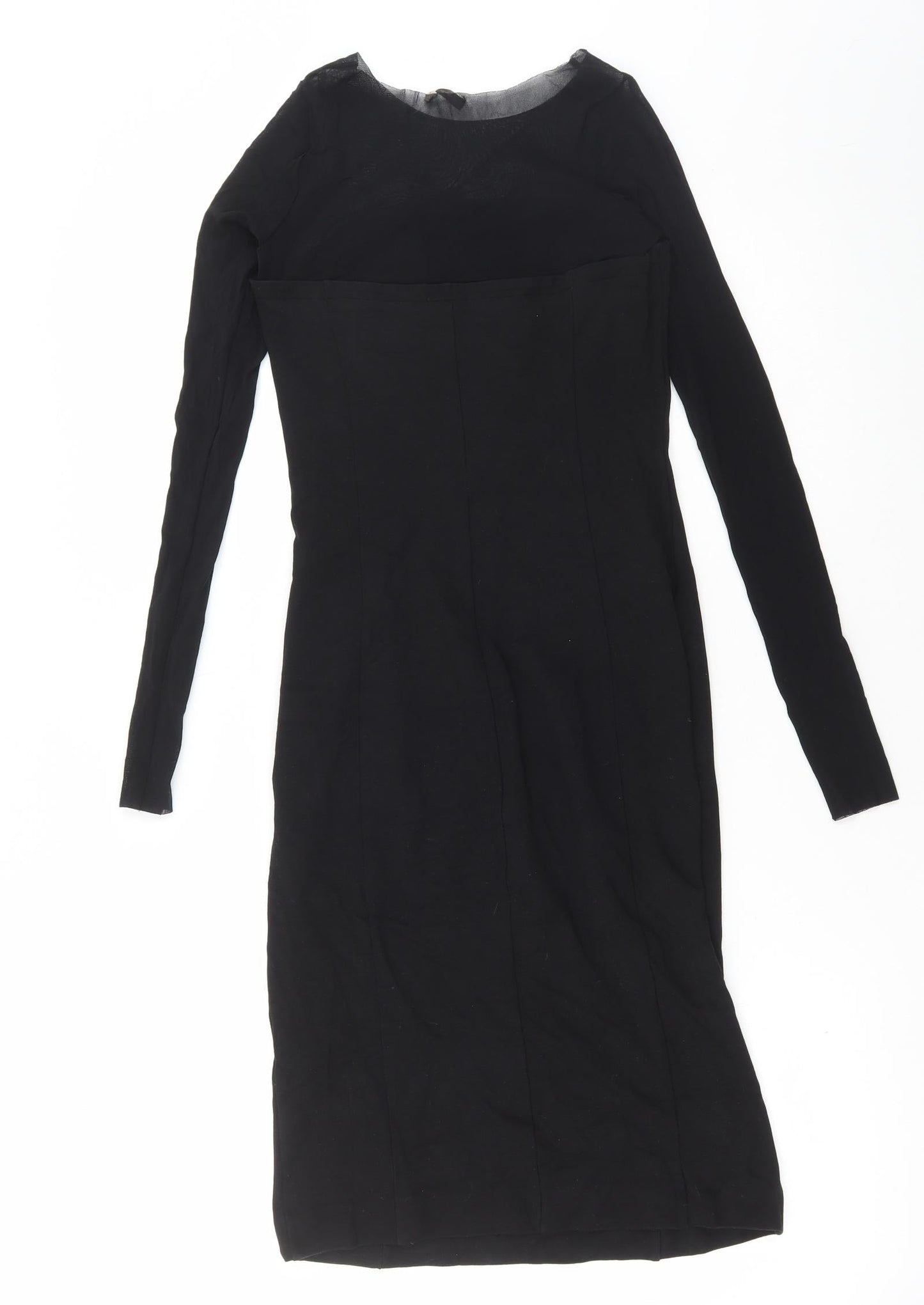 Penny Black Womens Black Viscose Bodycon Size S Round Neck Zip - Mesh sleeves