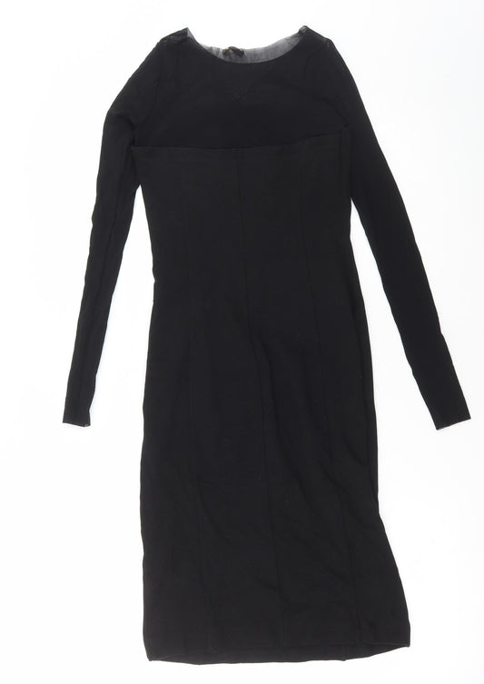 Penny Black Womens Black Viscose Bodycon Size S Round Neck Zip - Mesh sleeves