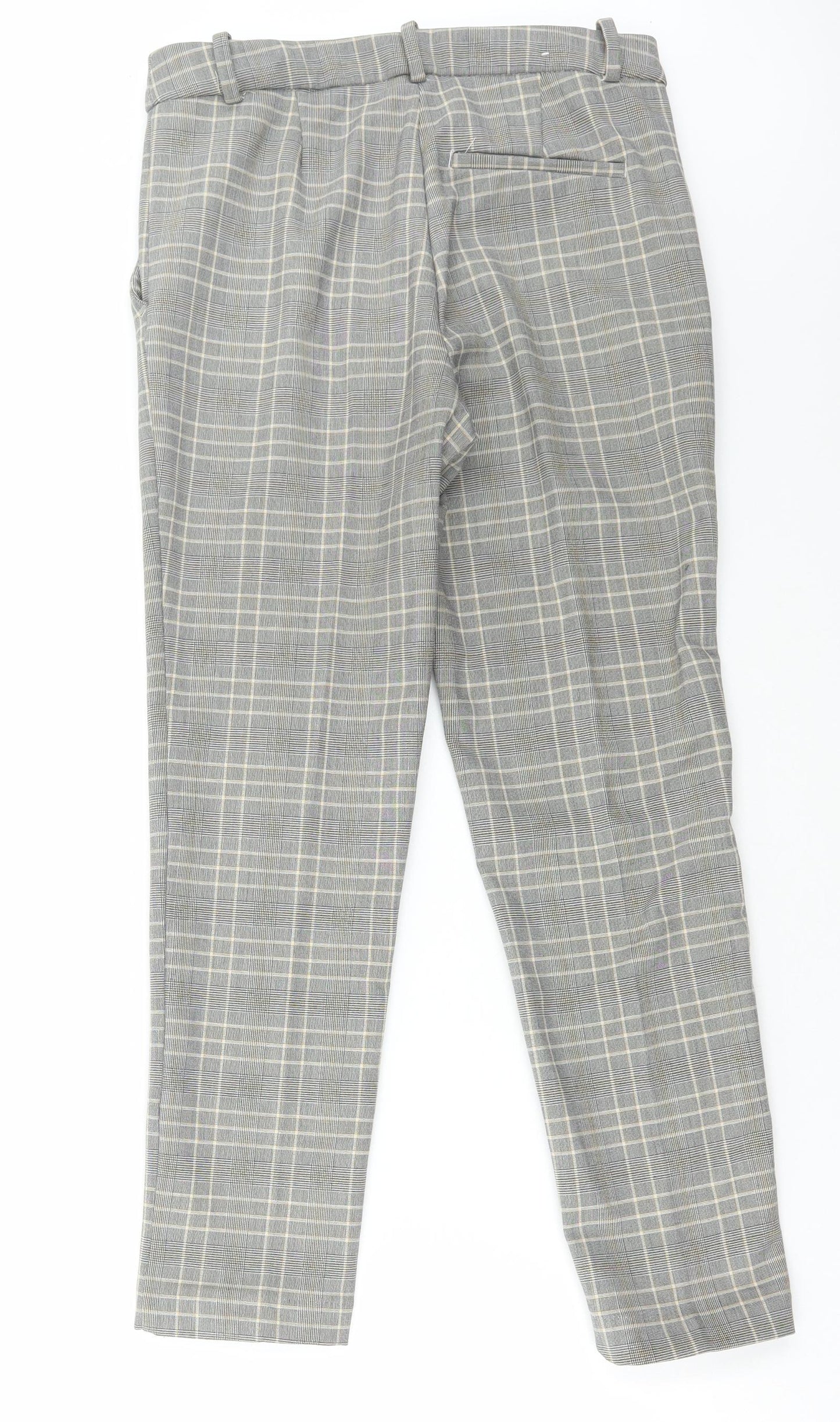 H&M Womens Grey Check Polyester Trousers Size 10 L27 in Regular Hook & Loop
