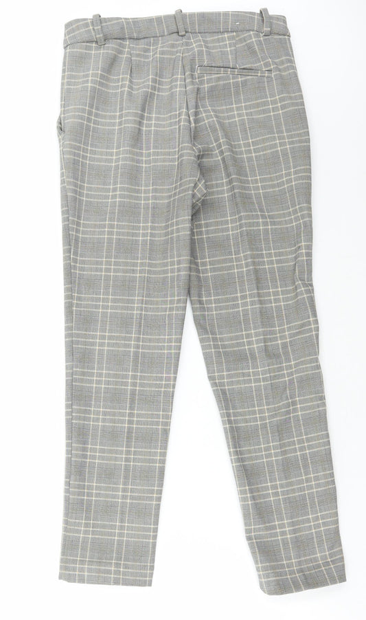 H&M Womens Grey Check Polyester Trousers Size 10 L27 in Regular Hook & Loop